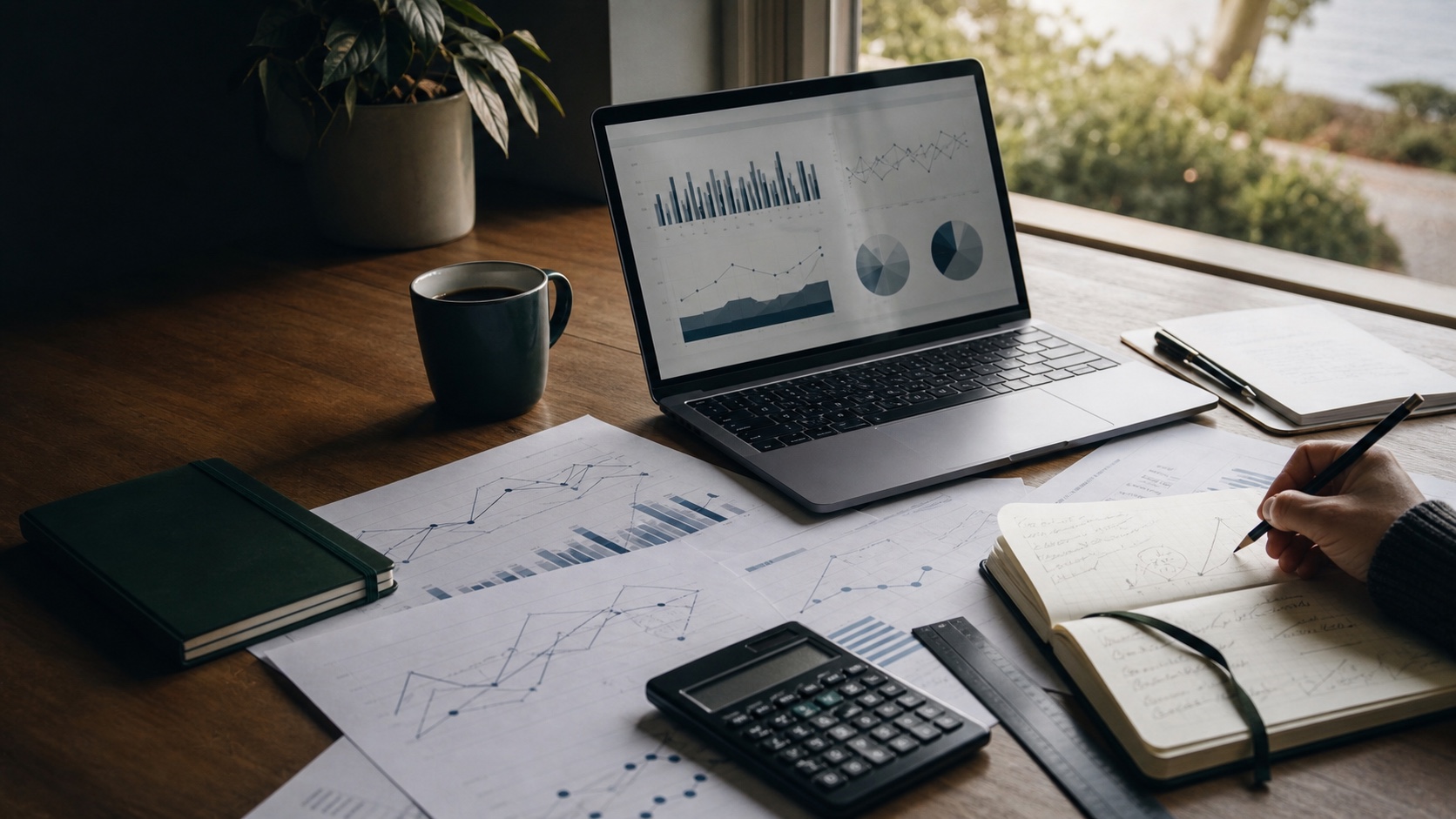 Interest rate analysis charts on a mortgage adviser desk